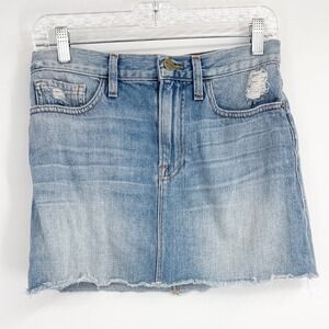 FRAME Denim Le Mini Skirt Light Wash Distressed Ryde Raw Hem Size 26 LMSKRE207